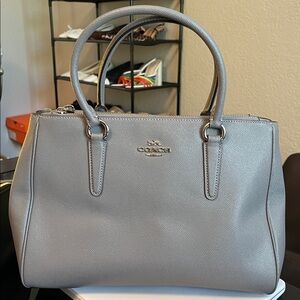 Coach light gray top handle tote